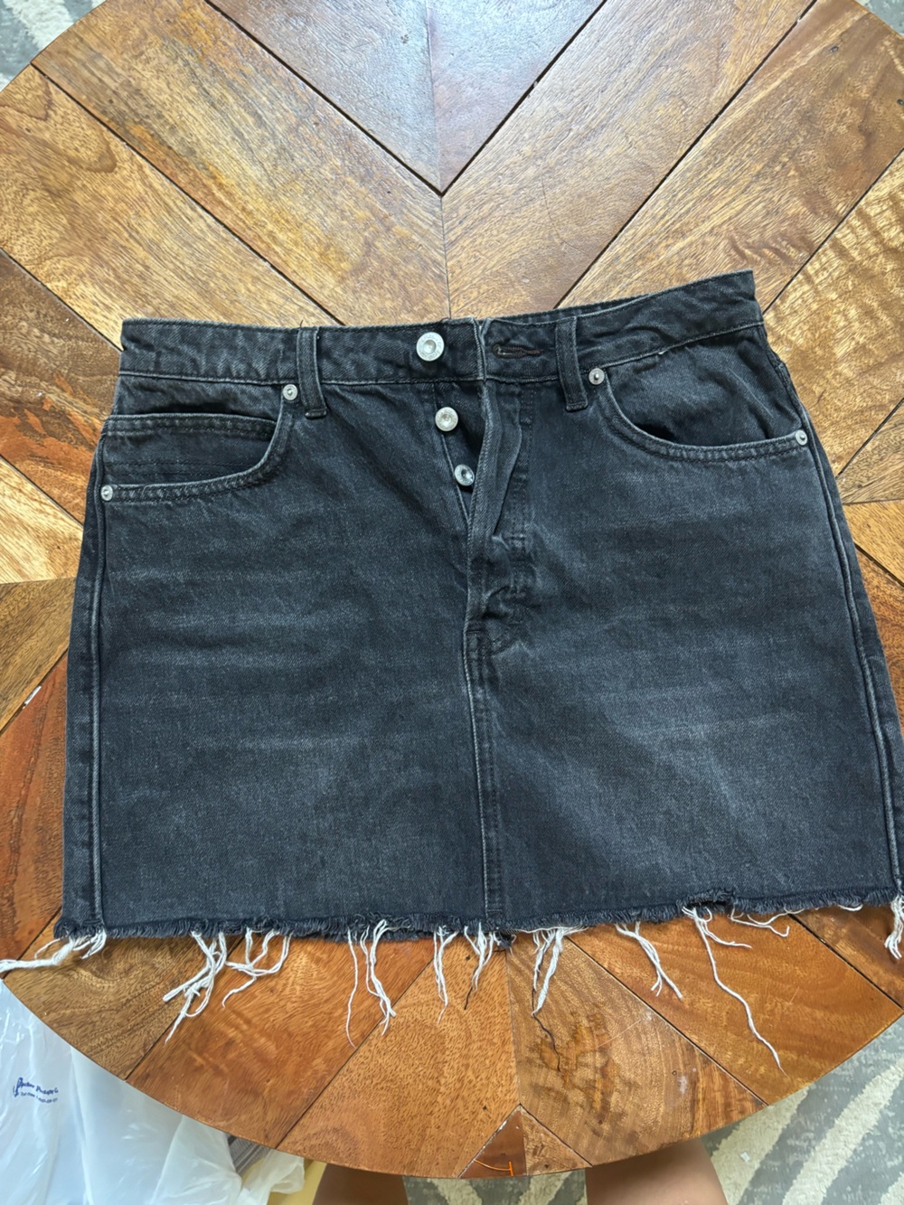 We The Free Black Distressed Denim Mini Skirt